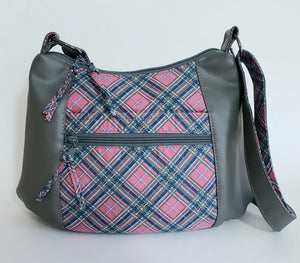 Heidi - Pink Plaid and Gray Bag