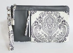 Rikki - Cream and Gray Wristlet