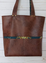 Load image into Gallery viewer, Mabel Tote - Brown Faux Leather and Peacock Teal