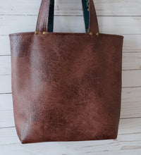 Load image into Gallery viewer, Mabel Tote - Brown Faux Leather and Peacock Teal