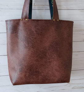 Mabel Tote - Brown Faux Leather and Peacock Teal