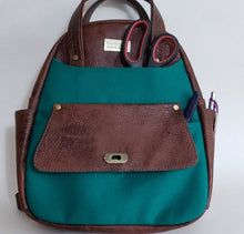 Load image into Gallery viewer, Dorothy Backpack - Greenish Teal Wool and Brown Vinyl