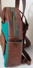 Load image into Gallery viewer, Dorothy Backpack - Greenish Teal Wool and Brown Vinyl