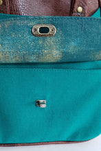 Load image into Gallery viewer, Dorothy Backpack - Greenish Teal Wool and Brown Vinyl