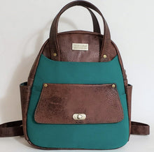 Load image into Gallery viewer, Dorothy Backpack - Greenish Teal Wool and Brown Vinyl