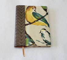 Load image into Gallery viewer, Nancy Ann Book Cover- Bird Print with Brown Woven-look Vinyl