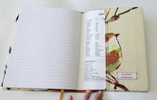 Load image into Gallery viewer, Nancy Ann Book Cover- Bird Print with Brown Woven-look Vinyl