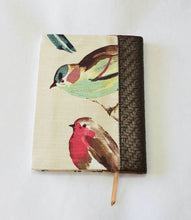 Load image into Gallery viewer, Nancy Ann Book Cover- Bird Print with Brown Woven-look Vinyl