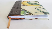 Load image into Gallery viewer, Nancy Ann Book Cover- Bird Print with Brown Woven-look Vinyl