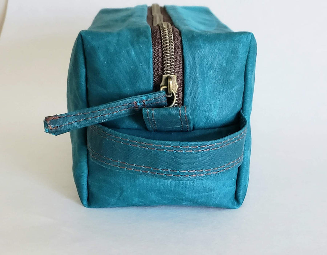 Journey Zippered Bag - Teal Waxed Canvas