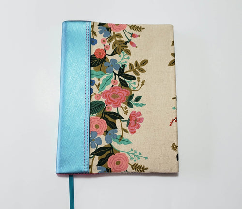 Nancy Ann - Floral with Crosshatch Turquoise Spine