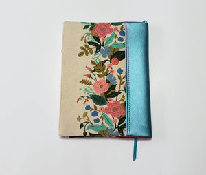 Nancy Ann - Floral with Crosshatch Turquoise Spine